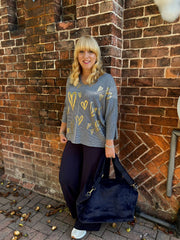 Navy Gold Heart Knit Top Jenna