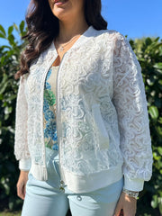 White Applique Sequin Bomber Suzy