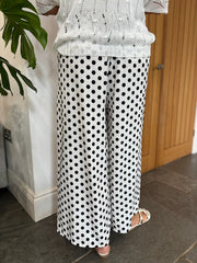 White Polka Dot Wide Leg Trousers Misty