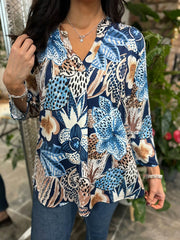 Navy Speckled Floral Blouse Gloria