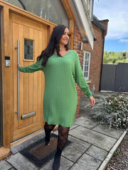 Pistachio Ribbed Long Sleeve Dress Rhianna