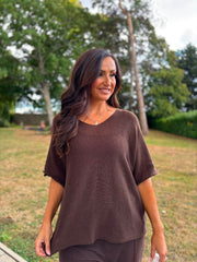 Chocolate Reverse Seam Knit Georgina