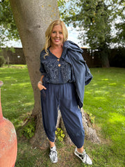 Navy Paisley Bubble Cotton Top Quinley