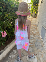 White Bubble Cotton Sun Print Dress Tabby