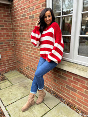 Red Drop Shoulder Striped Knit Mabel