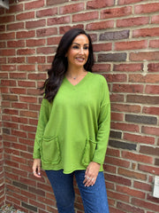 Pistachio Fringed Pocket Knit Ruth