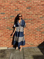 Dark Denim Tiered Floral Kaftan Roxie