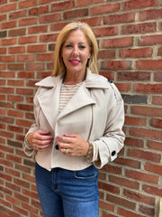 Stone Double-Breasted Short Coat