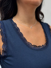Navy Ribbed Lace Vest Trina