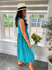 Teal Polka Dot Panel Dress Coraline
