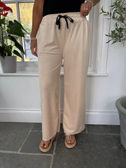 Stone Pull On Wide Leg Velour Trousers
