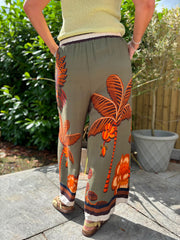 Khaki Tropical Print Trousers Maya