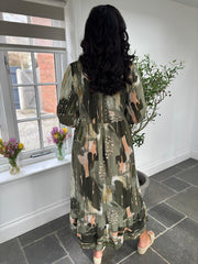 Khaki Patterned Maxi Dress Bea