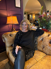 Black Sequin Patch Sweatshirt Dress Mai