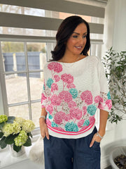 Lipstick Hydrangea Print Knit Top Dawn