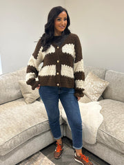 Chocolate Block Stripe Knitted Cardigan Elle