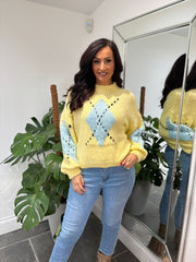 Butter Yellow Argyle Knit Jumper Heidi