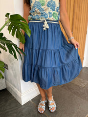 Denim Tiered Pull On Skirt Cady