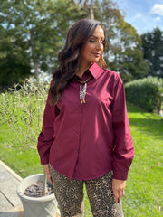 Wine Leopard Tie Detail Blouse Fern