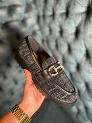 Black Textured Chain Loafers