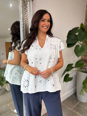 White Bubble Cotton Paisley Top Sammie