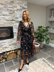 Black Polka Dot Belted Mesh Dress Alana