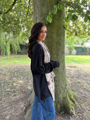 Black Fringed Neck Top Donna