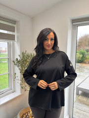 Black Button Detail Sweatshirt April