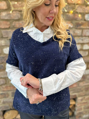 Navy Shimmer Layered Top Ellis