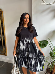 Black Half Brushed Print Pocket Dress Amelia