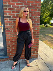 Black Pull on Cuffed Trousers Raven