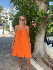 Orange Tie Detail Bubble Cotton Dress Eileen