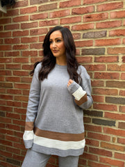 Grey Striped Trim Knit Ophelia