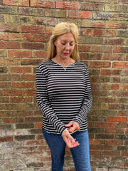 Black Striped Super Soft Round Neck