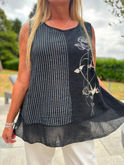 Black Striped Panel Sleeveless Top Gaynor
