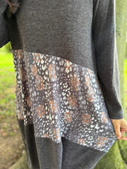 Grey Ditsy Leopard Panel Dress Clara