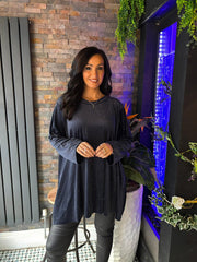 Navy Embellished Velour Tunic Sia