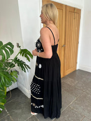 Black Embellished Tiered Maxi Dress Sofia