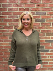 Khaki Open Collar Jumper Rhea