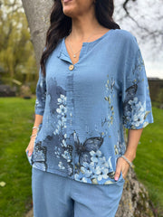 Denim Floral Butterfly Top Reeva