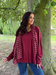 Wine Fringed Neck Top Donna