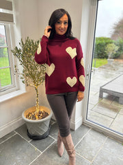 Wine Heart Roll Neck Jumper Emmie