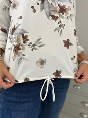 Chocolate Flower Drawstring Top Jayne