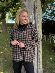 Camel Dogtooth Hooded Jacket Sadie