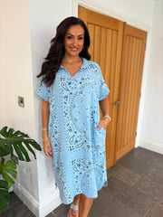 Blue Bubble Cotton Paisley Shirt Dress Jane