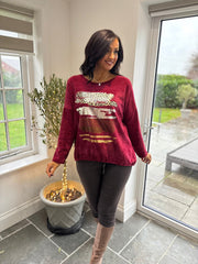 Wine Chenille Brushstroke Sweatshirt Donna