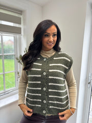 Khaki Stripe Knitted Waistcoat Emily