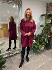 Wine Sequin Patch Sweatshirt Dress Mai