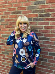 Navy Circle Print Top Raya