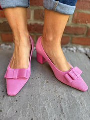 Pink Block Heel Bow Shoes